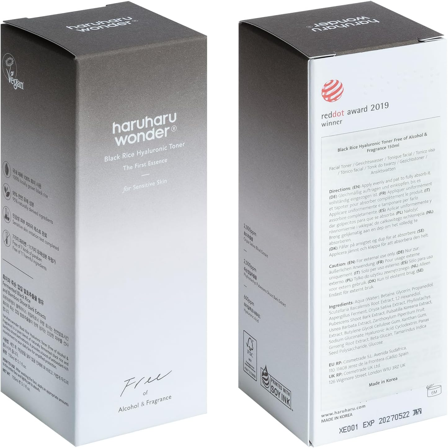 HARUHARU Wonder Tónico Facial Hidratante de Arroz Negro – 150 ml